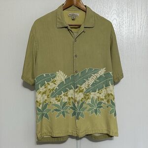 Tommy Bahama Tropical Floral 100% Silk Button Down Hawaiian Camp Shirt Medium